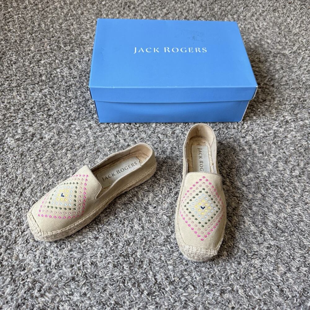 Jack Rogers Luna Suede Espadrilles Platform Shoe Slip On 6 M Sand Tan New